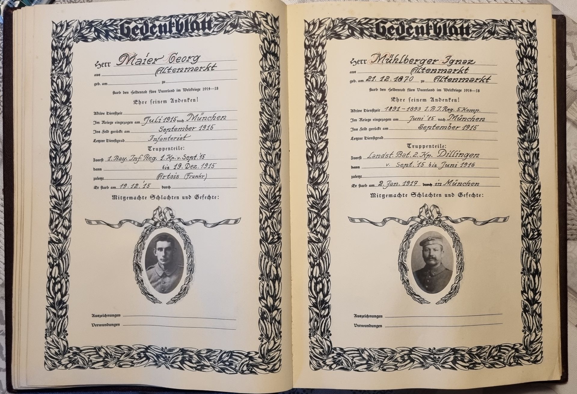 EK1 010 Gedenkblatt Maier GeorgMühlberger Ignaz 1920px