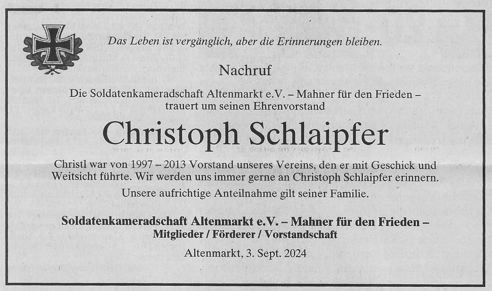 Schlaipfer Christoph Nachruf